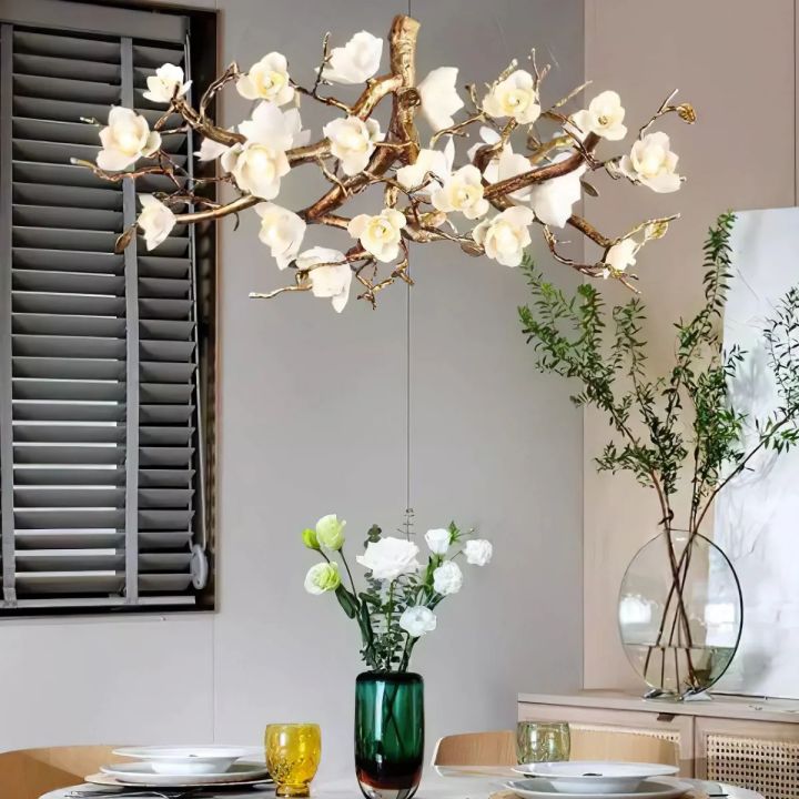 Noir Ceramic Bloom Round Branch Chandelier
