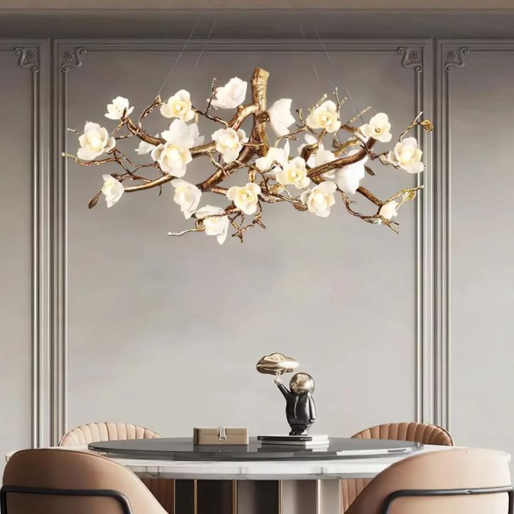 Noir Ceramic Bloom Round Branch Chandelier