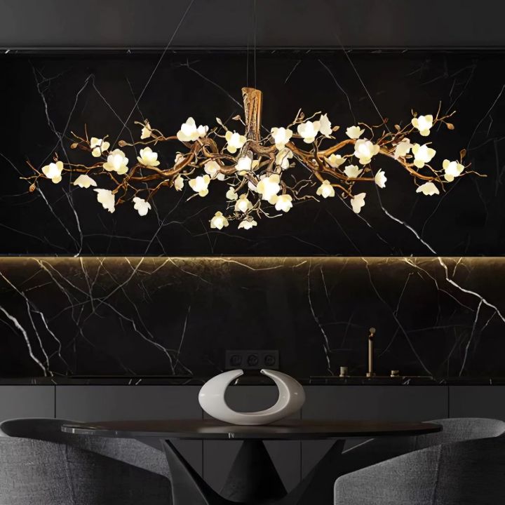 Noir Ceramic Bloom Round Branch Chandelier