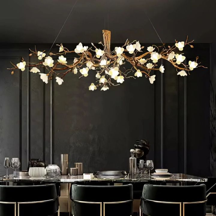 Noir Ceramic Bloom Round Branch Chandelier