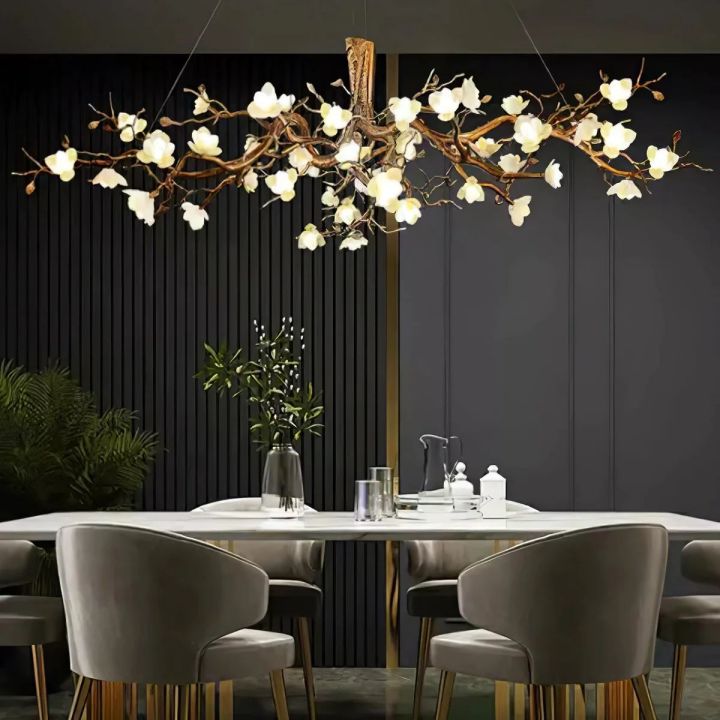 Noir Ceramic Bloom Round Branch Chandelier