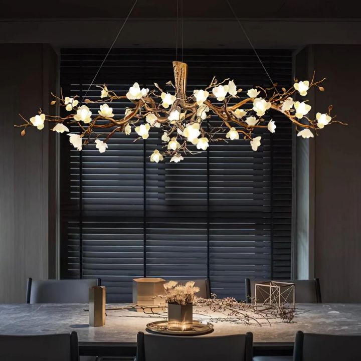 Noir Ceramic Bloom Round Branch Chandelier