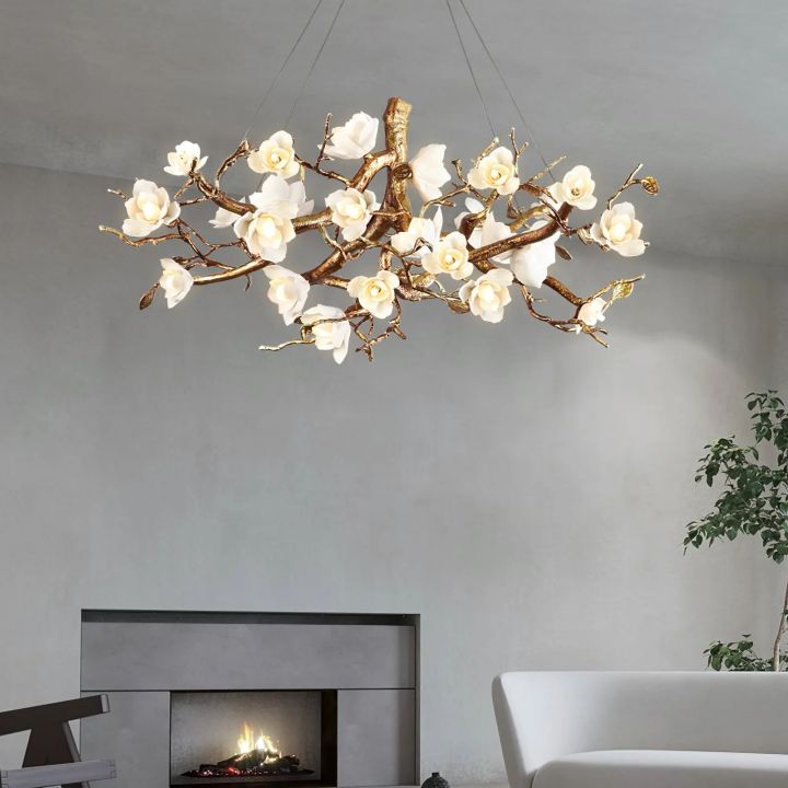 Noir Ceramic Bloom Round Branch Chandelier