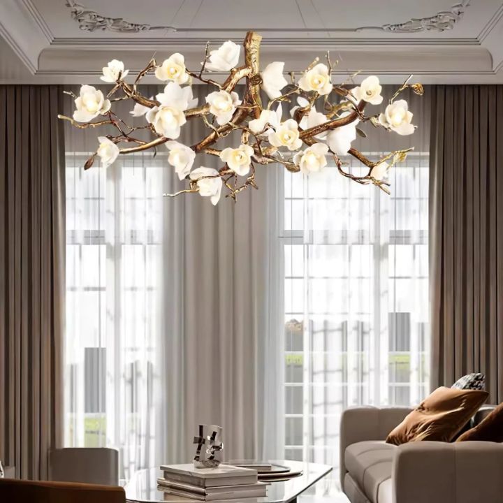Noir Ceramic Bloom Round Branch Chandelier