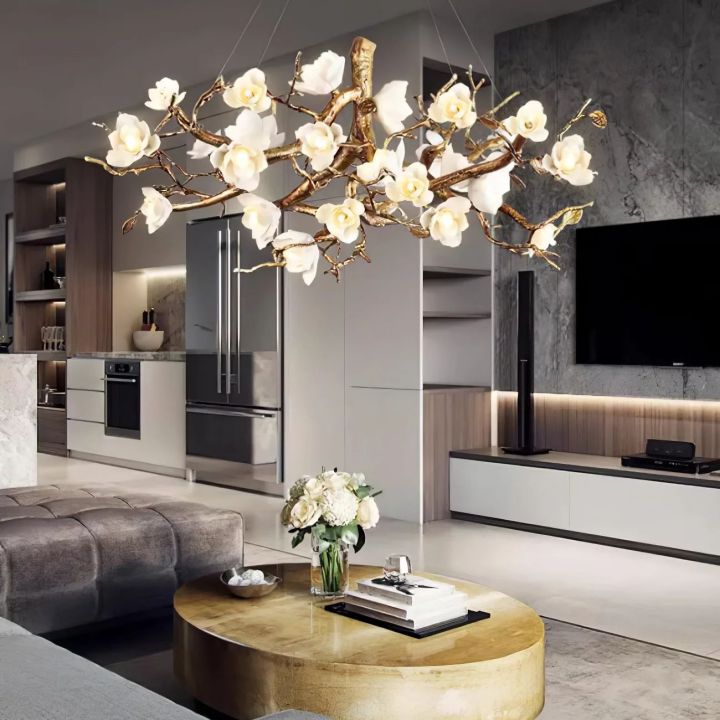 Noir Ceramic Bloom Round Branch Chandelier
