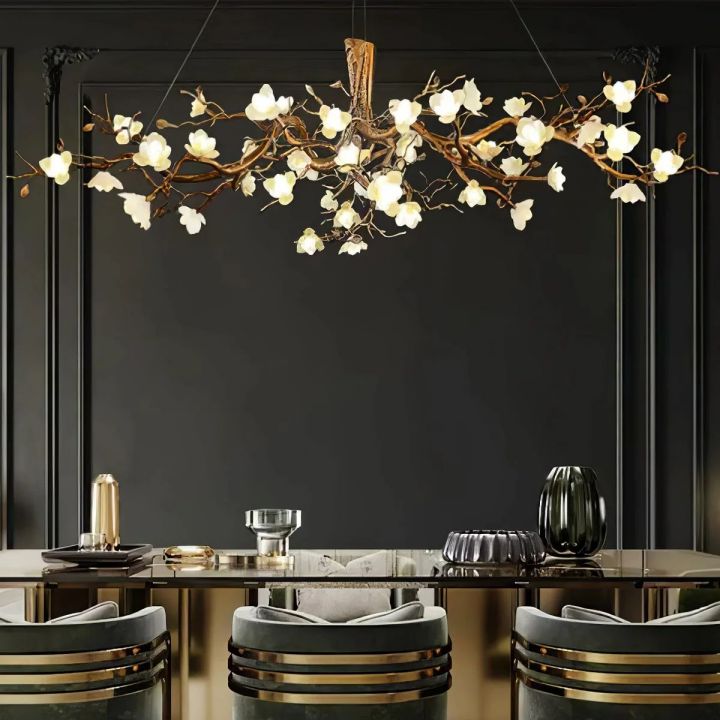 Noir Ceramic Bloom Round Branch Chandelier