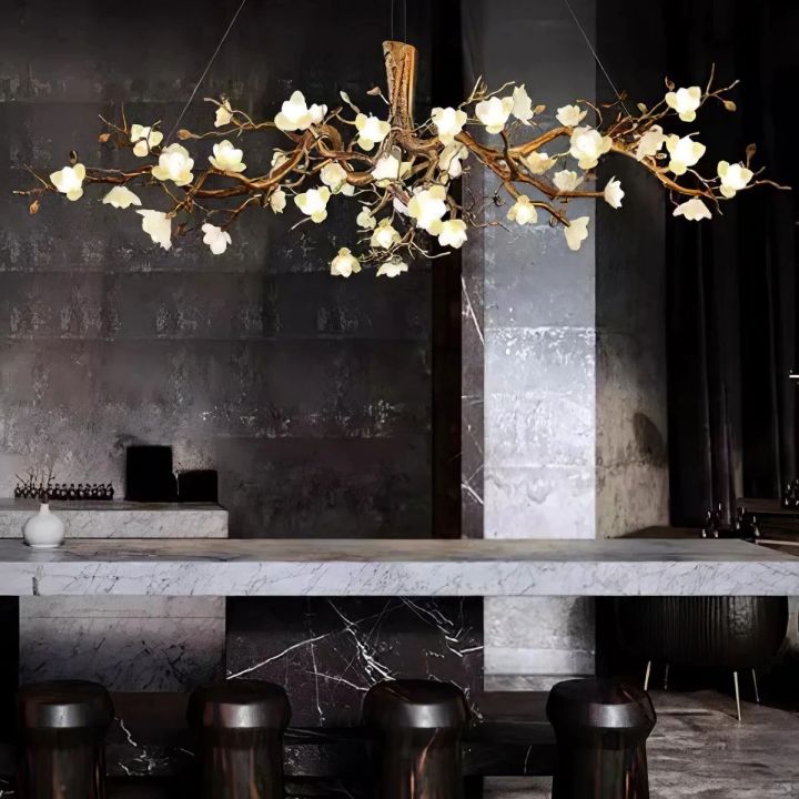 Noir Ceramic Bloom Round Branch Chandelier