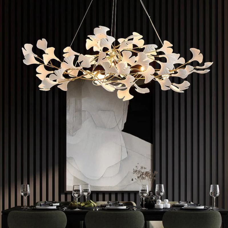 Ceramic Ginkgo Leaf Linear Branch Chandelier A