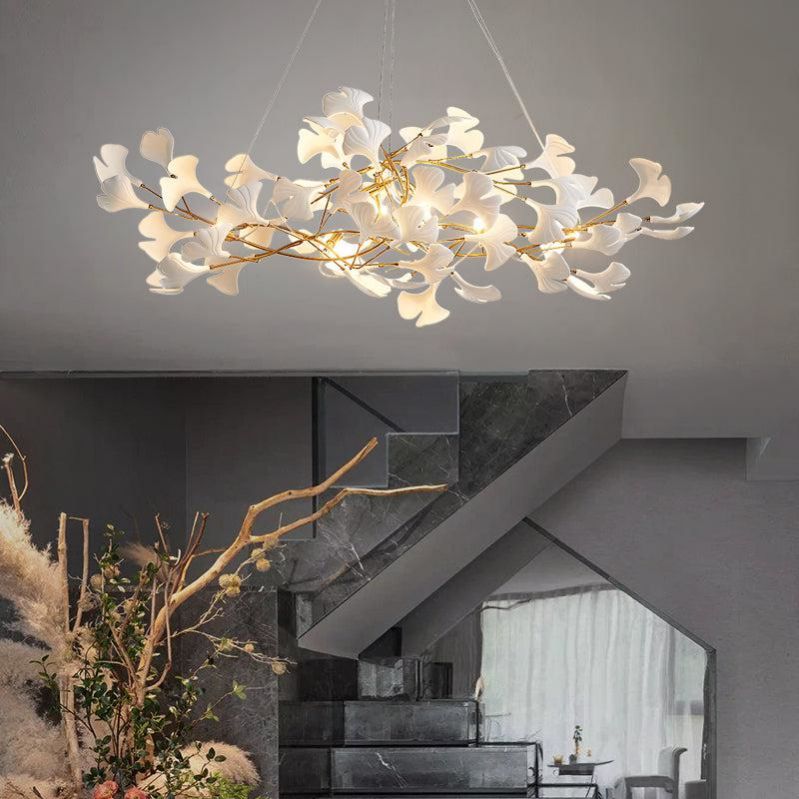 Ceramic Ginkgo Leaf Linear Branch Chandelier A