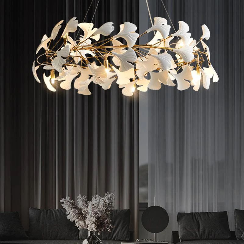 Ceramic Ginkgo Leaf Circle Branch Chandelier