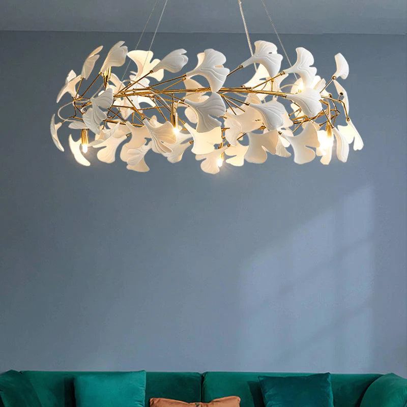 Ceramic Ginkgo Leaf Circle Branch Chandelier