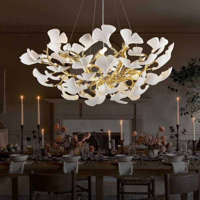 Modern Ceramic Ginkgo Leaf  Branch Chandelier