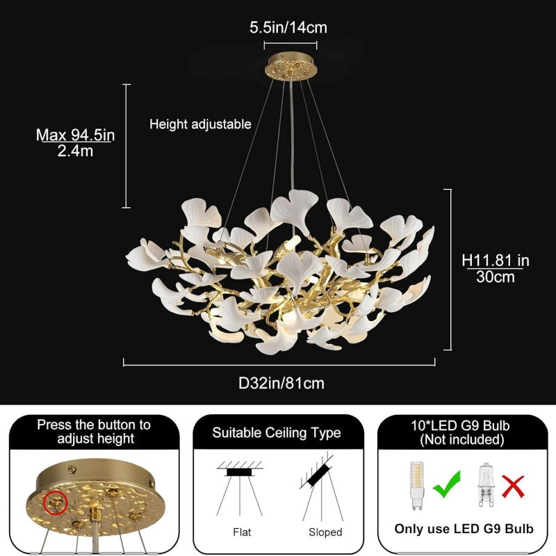 Modern Ceramic Ginkgo Leaf  Branch Chandelier