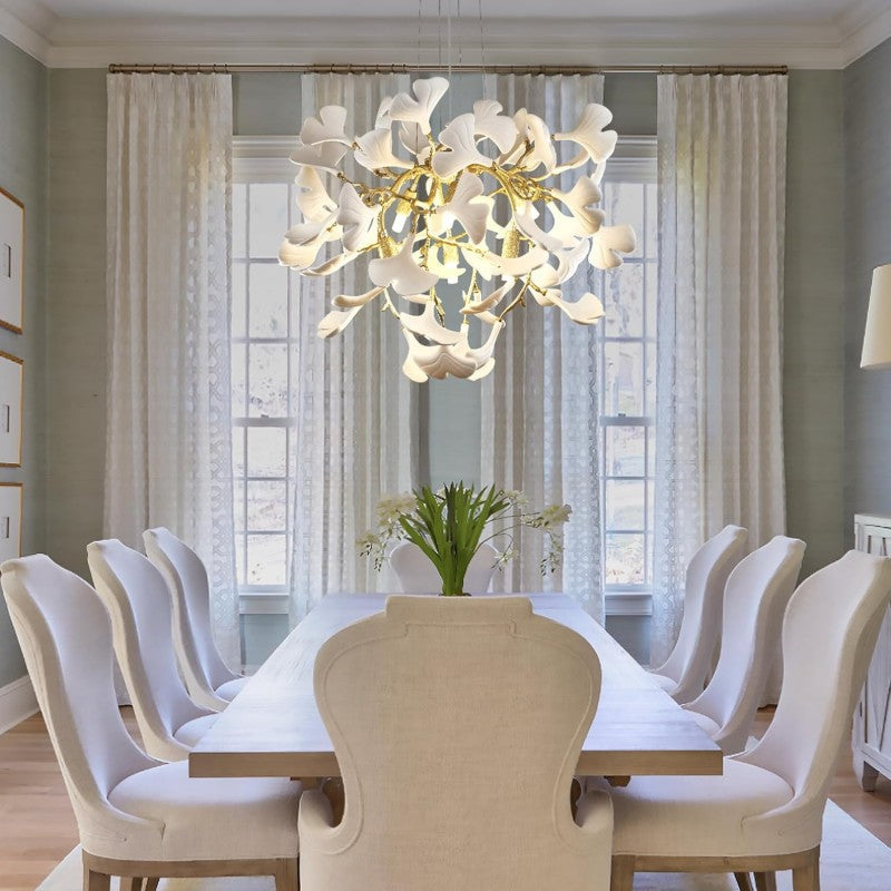 Modern Ceramic Ginkgo Leaf  Branch Chandelier