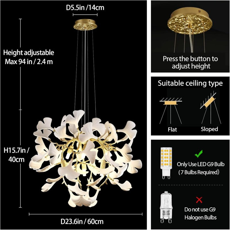 Modern Ceramic Ginkgo Leaf  Branch Chandelier