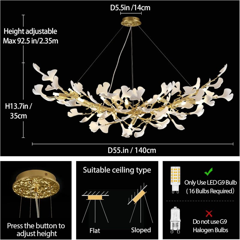 Modern Ceramic Ginkgo Leaf  Branch Chandelier