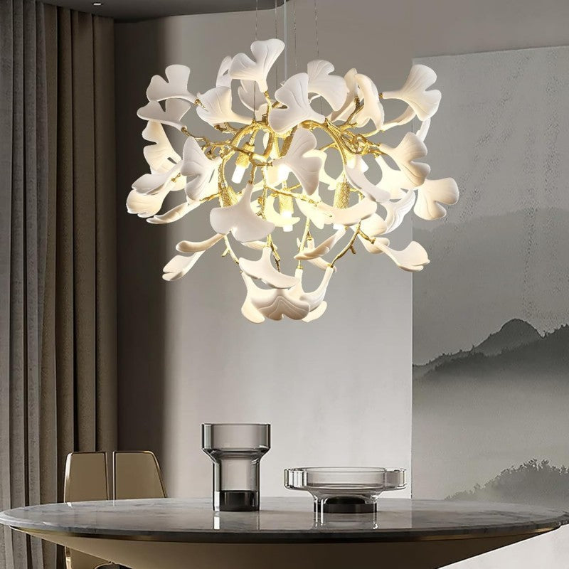 Modern Ceramic Ginkgo Leaf  Branch Chandelier