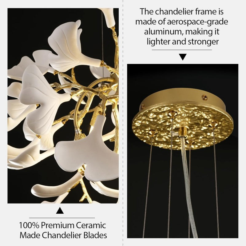 Modern Ceramic Ginkgo Leaf  Branch Chandelier