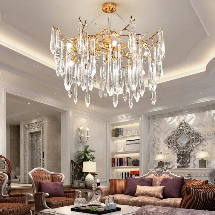 Ice drop Crystal Luxury Round Branch Chandelier