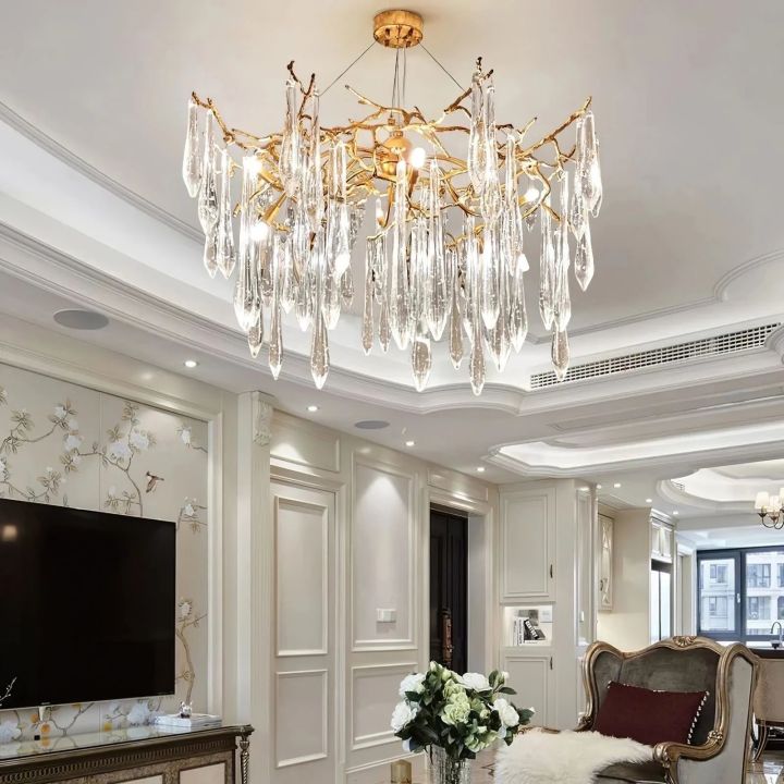 Ice drop Crystal Luxury Round Branch Chandelier