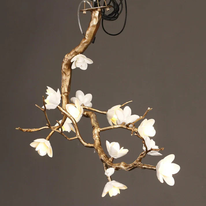 Noir Twisted Branch Ceramic Bloom Chandelier L31.5''