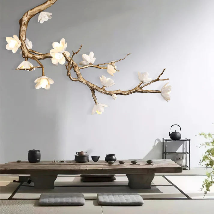 Noir Twisted Branch Ceramic Bloom Chandelier L31.5''