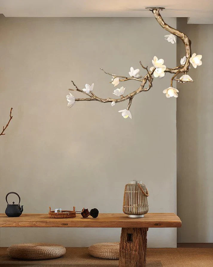 Noir Twisted Branch Ceramic Bloom Chandelier L31.5''
