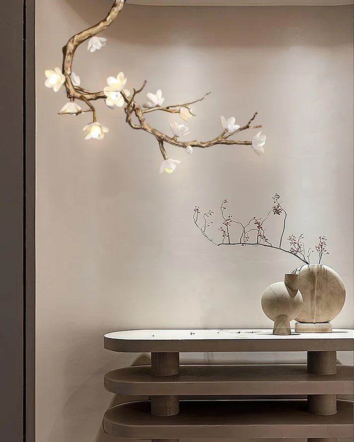 Noir Twisted Branch Ceramic Bloom Chandelier L31.5''