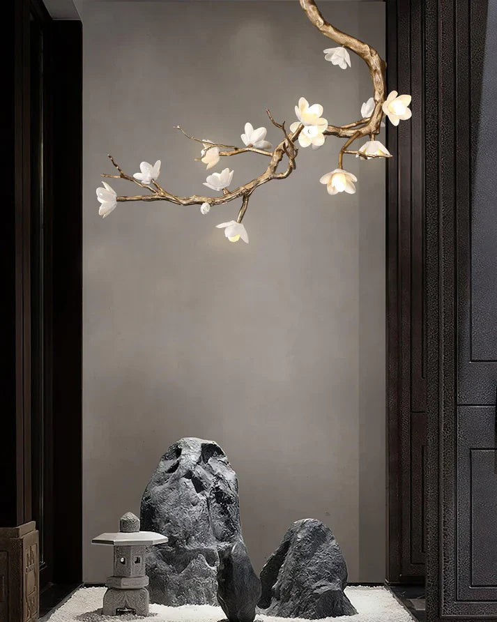 Noir Twisted Branch Ceramic Bloom Chandelier L31.5''