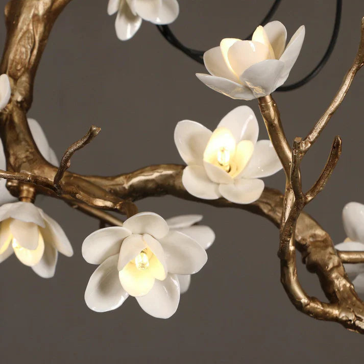 Noir Twisted Branch Ceramic Bloom Chandelier L31.5''