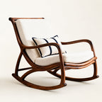 Mid-Century Walnut-Finish and Linen Rocking Chair