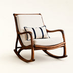 Mid-Century Walnut-Finish and Linen Rocking Chair
