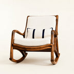 Mid-Century Walnut-Finish and Linen Rocking Chair