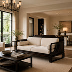 Modern Dark Wood and Linen Sofa