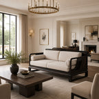 Modern Dark Wood and Linen Sofa