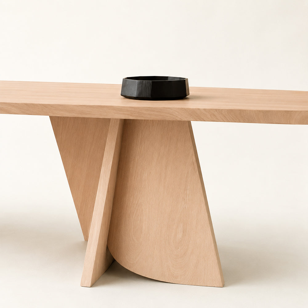 Curved Rectangular Light Wood Dining Table