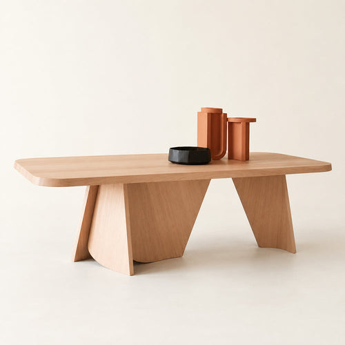 Curved Rectangular Light Wood Dining Table