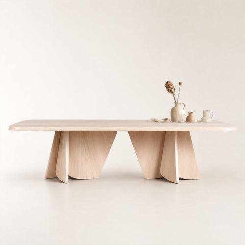 Curved Rectangular Light Wood Dining Table