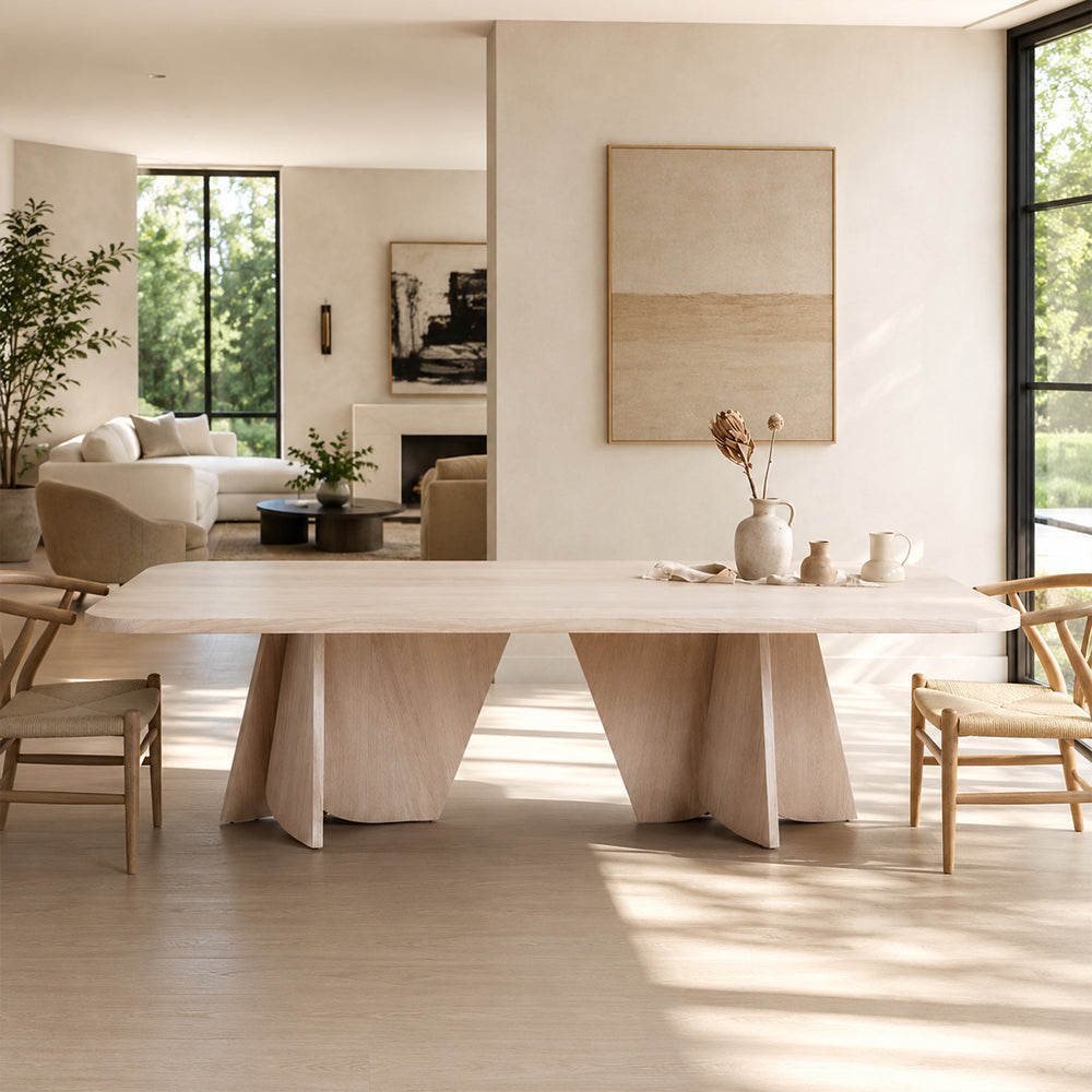 Curved Rectangular Light Wood Dining Table