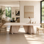 Curved Rectangular Light Wood Dining Table