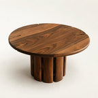 Modern Sculptural Walnut-Finish Round Dining Table
