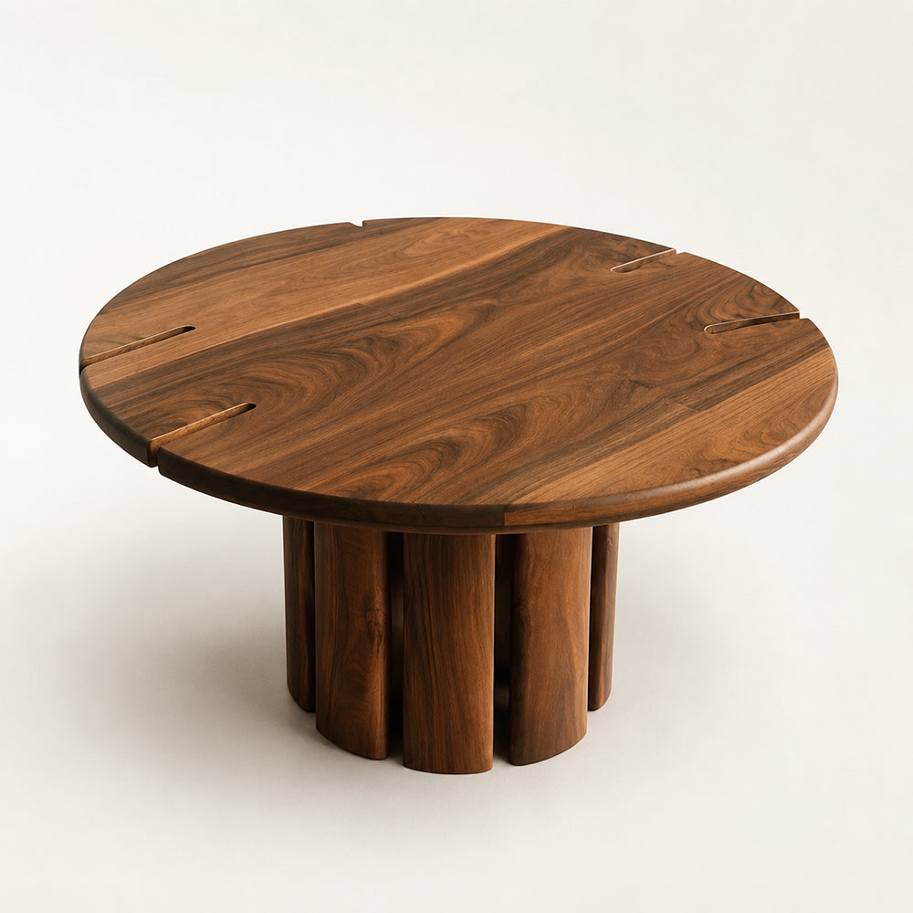 Modern Sculptural Walnut-Finish Round Dining Table