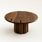 Modern Sculptural Walnut-Finish Round Dining Table