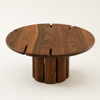 Modern Sculptural Walnut-Finish Round Dining Table