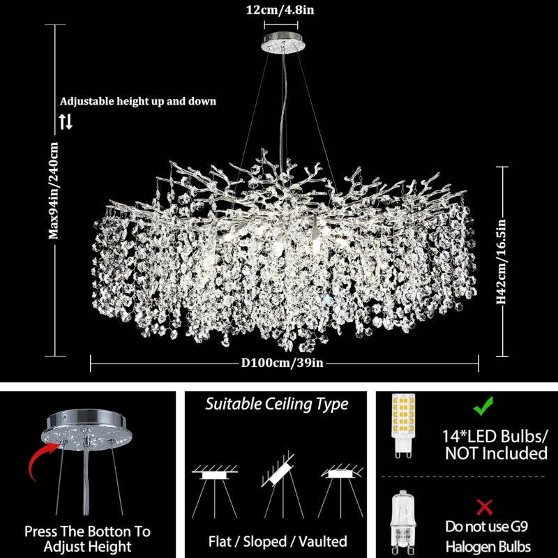 Modern Ice Eye Crystal Branch Linear Chandelier 55"