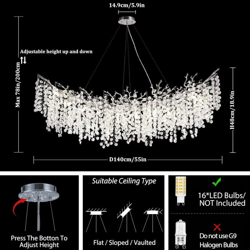 Modern Ice Eye Crystal Branch Linear Chandelier 55"