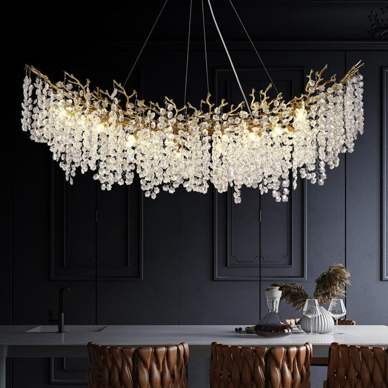 Modern Ice Eye Crystal Branch Linear Chandelier 55"