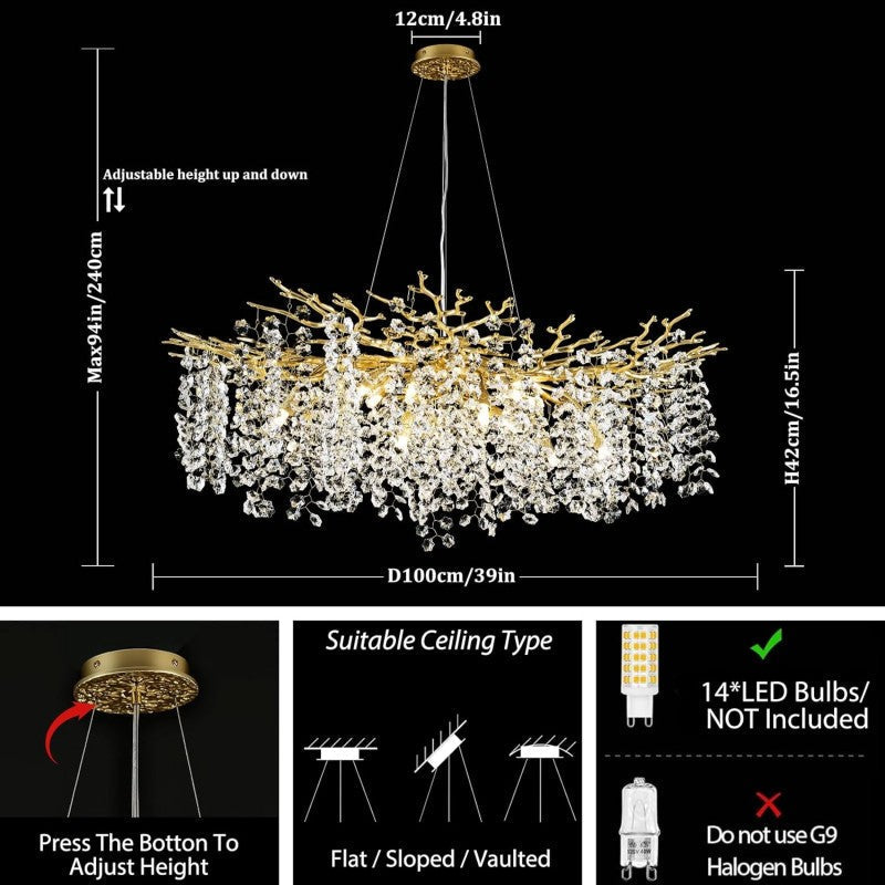 Modern Ice Eye Crystal Branch Linear Chandelier 55"