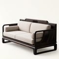 Modern Dark Wood and Linen Sofa