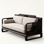 Modern Dark Wood and Linen Sofa
